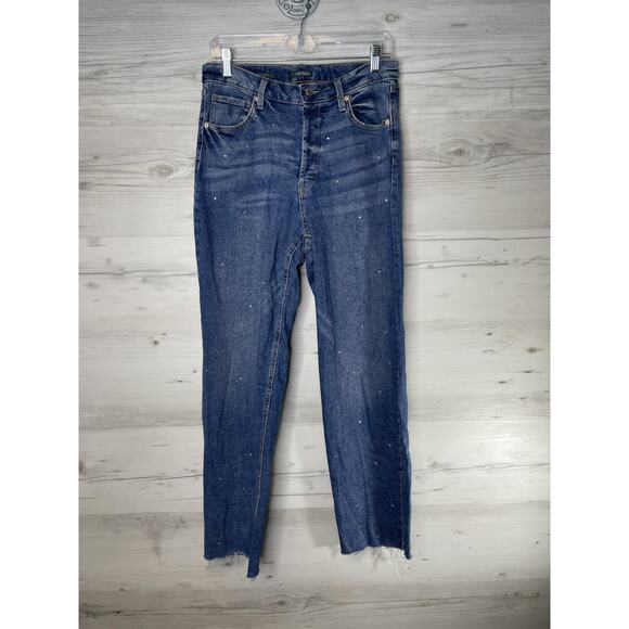 wild fable Denim - Wild Fable Jeans Womens 10 Blue Super High Rise Straight Button Fly Distressed